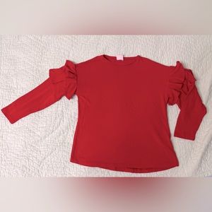 Zara Kids Red Ruffle Sleeve Knit Top